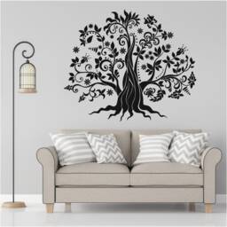 Beautiful Floral Tree Vinyl Wall Art, Decal, Sticker, Transfer, Mural, Decor, Rent Friendly, Interior, Exterior, Full - 0938 - thumbnail 1