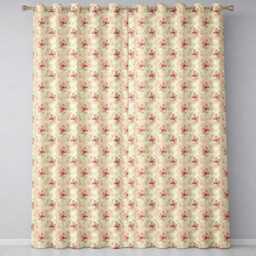 Vintage Red Lily Floral Soft Beige Background Seamless Pattern Readymade Eyelet Ring Top Thermal 100% Blackout Curtains - thumbnail 2