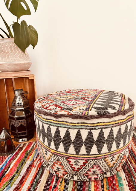 Handmade Large Bohemian Cotton Footstool Embroidered Diamond Pouffe Fair Trade Hippie Homeware - image 1