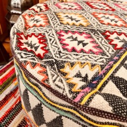 Handmade Large Bohemian Cotton Footstool Embroidered Diamond Pouffe Fair Trade Hippie Homeware - thumbnail 3