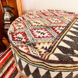Handmade Large Bohemian Cotton Footstool Embroidered Diamond Pouffe Fair Trade Hippie Homeware - thumbnail 2