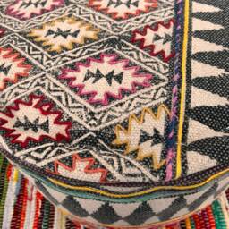 Handmade Large Bohemian Cotton Footstool Embroidered Diamond Pouffe Fair Trade Hippie Homeware - thumbnail 4