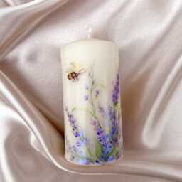 Hand Painted Lavender Pillar Candles, Floral Wedding Candle, Housewarming Gift, Rustic Dinner Large Anniversary Gift - thumbnail 4