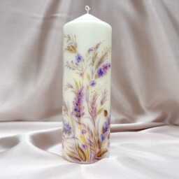 Hand Painted Lavender Pillar Candles, Floral Wedding Candle, Housewarming Gift, Rustic Dinner Large Anniversary Gift - thumbnail 3
