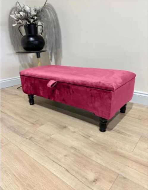 Red Velvet Ottoman Storage Bench, Handmade Chesterfield Design - image 1