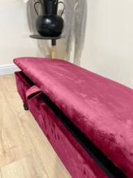 Red Velvet Ottoman Storage Bench, Handmade Chesterfield Design - thumbnail 2