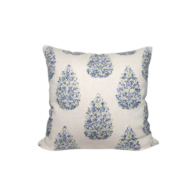 John Robshaw Kedara Blue Pillow Cover Linen Blend Floral Block Print - image 1