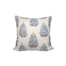 John Robshaw Kedara Blue Pillow Cover Linen Blend Floral Block Print - thumbnail 1