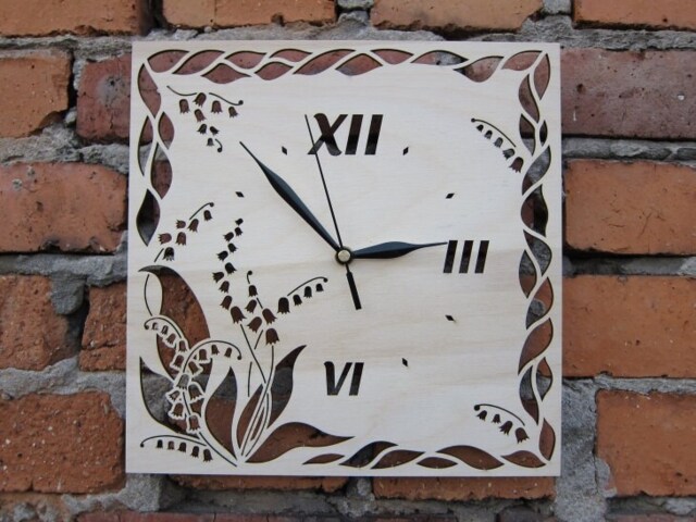 Lily Of The Valley Wooden Wall Clock Lasercut Plywood, Silent Decor - image 1