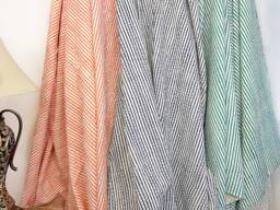 Kantha Stitch Pure Cotton Reversible Bed/Sofa Throw King Size - Geometric Hand-Print Dohar Artisanal Indian Blankets Orange White Stripes - thumbnail 1