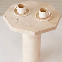 Travertine Coffee Table, Set Of 3, Marble Side Table, Natural Stone End Contemporary Pedestal Unique Coffee Table - thumbnail 3