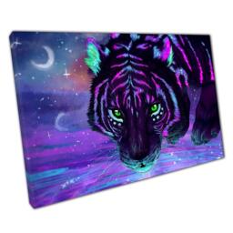 Magical Neon Tiger Canvas Print Fantasy Art in Vibrant Pinks Blues Greens Home Office Decor - thumbnail 1