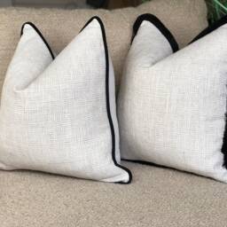 Natural Geometric Cushion Cover With Black Piped Edge - Luxury Pillow Covers Neutral/Modern/Farmhouse Decor- All Sizes - thumbnail 3