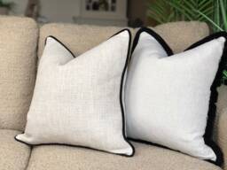 Natural Geometric Cushion Cover With Black Piped Edge - Luxury Pillow Covers Neutral/Modern/Farmhouse Decor- All Sizes - thumbnail 1
