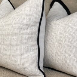 Natural Geometric Cushion Cover With Black Piped Edge - Luxury Pillow Covers Neutral/Modern/Farmhouse Decor- All Sizes - thumbnail 2