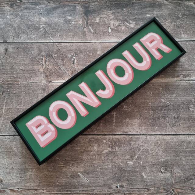 Bonjour Framed Metal Print Colorful Bar Sign Wall Art - image 1