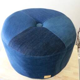Custom-Made - Denim Memory Ottoman Made To Order Handmade Furniture Patchwork - thumbnail 3
