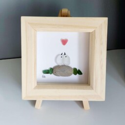 Handmade Sea Glass Lovebirds Framed Wall Art - Romantic Gift For Couples - thumbnail 2