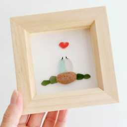Handmade Sea Glass Lovebirds Framed Wall Art - Romantic Gift For Couples - thumbnail 3