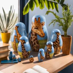 Handmade Giraffe Nesting Dolls Wooden Safari Animal Stacking Toy - thumbnail 4