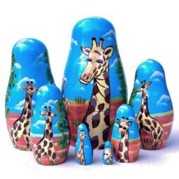 Handmade Giraffe Nesting Dolls Wooden Safari Animal Stacking Toy