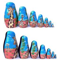 Handmade Giraffe Nesting Dolls Wooden Safari Animal Stacking Toy - thumbnail 2
