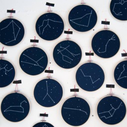 Zodiac Constellation Embroidery Hoop Art Glow in The Dark Star Sign - thumbnail 1