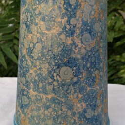 Pair Teal Blue Gold Marbled Paper Lampshades Candle Bulb - thumbnail 2