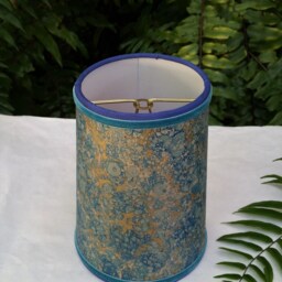 Pair Teal Blue Gold Marbled Paper Lampshades Candle Bulb - thumbnail 3