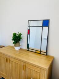 Piet Mondrian Style Stained Glass Effect Mirror With Darkened Lead By Catfish Made in The UK 65cmsx45cms