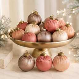 Faux Leather Christmas Ornaments - Set Of 12 Rustic Brown Holiday Decor - thumbnail 1
