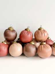 Faux Leather Christmas Ornaments - Set Of 12 Rustic Brown Holiday Decor - thumbnail 1
