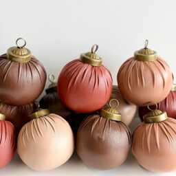 Faux Leather Christmas Ornaments - Set Of 12 Rustic Brown Holiday Decor - thumbnail 3