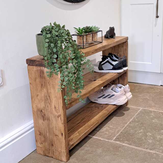 Shoe Rack - Rustic Wooden Bench Storage Hallway Table - image 1
