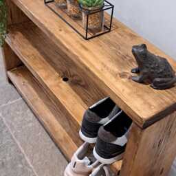 Shoe Rack - Rustic Wooden Bench Storage Hallway Table - thumbnail 2