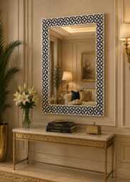 Designer Bone Inlay Black Geometric Pattern Mirror Frame With Complimentary - thumbnail 1