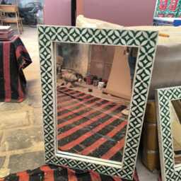 Designer Bone Inlay Black Geometric Pattern Mirror Frame With Complimentary - thumbnail 4