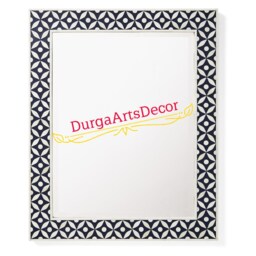 Designer Bone Inlay Black Geometric Pattern Mirror Frame With Complimentary - thumbnail 2