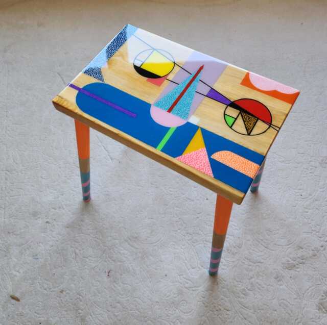 Hand Painted Retro Side Table, Colorful Pop Art Epoxy Resin Coffee Table - image 1