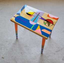 Hand Painted Retro Side Table, Colorful Pop Art Epoxy Resin Coffee Table