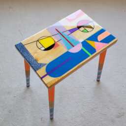 Hand Painted Retro Side Table, Colorful Pop Art Epoxy Resin Coffee Table - thumbnail 3