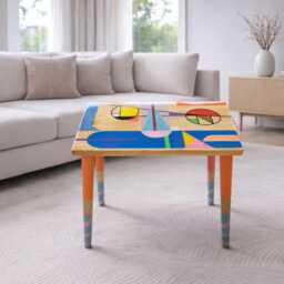 Hand Painted Retro Side Table, Colorful Pop Art Epoxy Resin Coffee Table - thumbnail 4