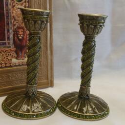 Antique Gold Olive Swirl Candlesticks, Shabbat Candle Holders, Shabbos Candlsticks - thumbnail 2