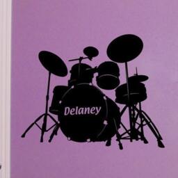 Personalized Drum Set Vinyl Decal, Bedroom Wall Sticker, Kids Room Monogram, Drummer Decal - thumbnail 2