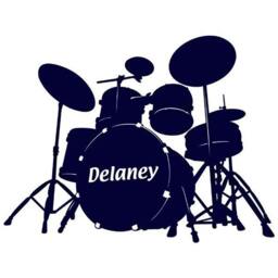 Personalized Drum Set Vinyl Decal, Bedroom Wall Sticker, Kids Room Monogram, Drummer Decal - thumbnail 3