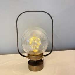 Industrial Lantern, Battery Operated, Bronze Metal, Clear Glass Orb, Retro Tabke Lamp - thumbnail 2