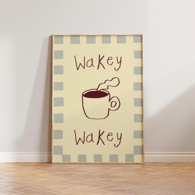 Kitchen Wall Art Print, Coffee Checkered Poster, Cafe Art, Gift For Lovers, Wakey Decor - image 1