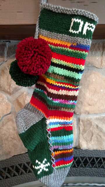 Hand Knit Christmas Stocking Personalized Dad Rainbow Stripe Snowflakes By Santa's Works - image 1