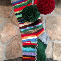 Hand Knit Christmas Stocking Personalized Dad Rainbow Stripe Snowflakes By Santa's Works - thumbnail 2