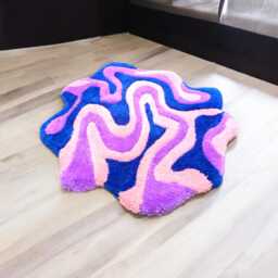 Colorful, Soft Rug With An Unusual Shape. Handmade Living Room Rug. Pink, Purple, & Blue Children's Home Decor - thumbnail 3
